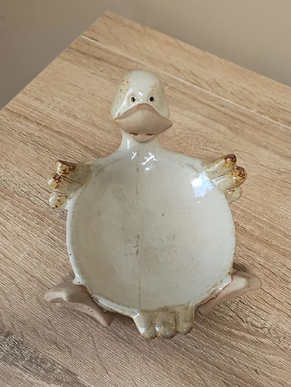 White Ceramic Glazed Pottery Duck Decorative Trinket Or Soap Dish Whimsy & Cute